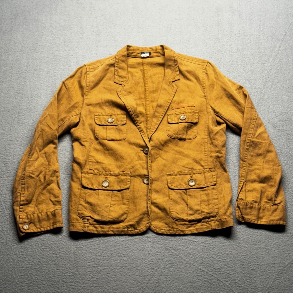 J. Crew Utility Blazer Jacket Womens 8 Brown Cotton Linen Field 4-Pocket Coat